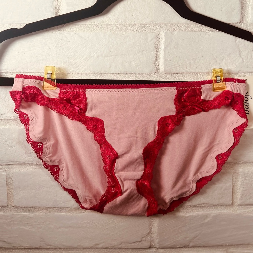 NWT Soma Embraceable Lace Bikini  Underwear Panty Soft Pink/ Azalea Small #0527